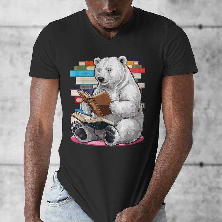 Cute Polar Bear Is Reading a Book Reading Polar Bear Men's V-Neck T-Shirt Cute Polar Bear Is Reading a Book Reading Polar Bear Men's V-Neck T-Shirt
