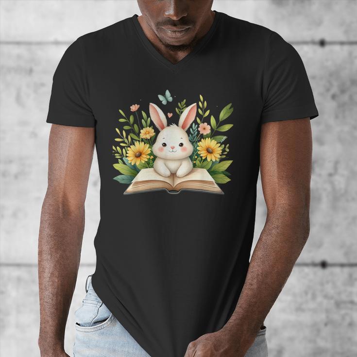 Cute Rabbit And Book Women Girls Reading Book Rabbit Lover Men's V-Neck T-Shirt Cute Rabbit And Book Women Girls Reading Book Rabbit Lover Men's V-Neck T-Shirt