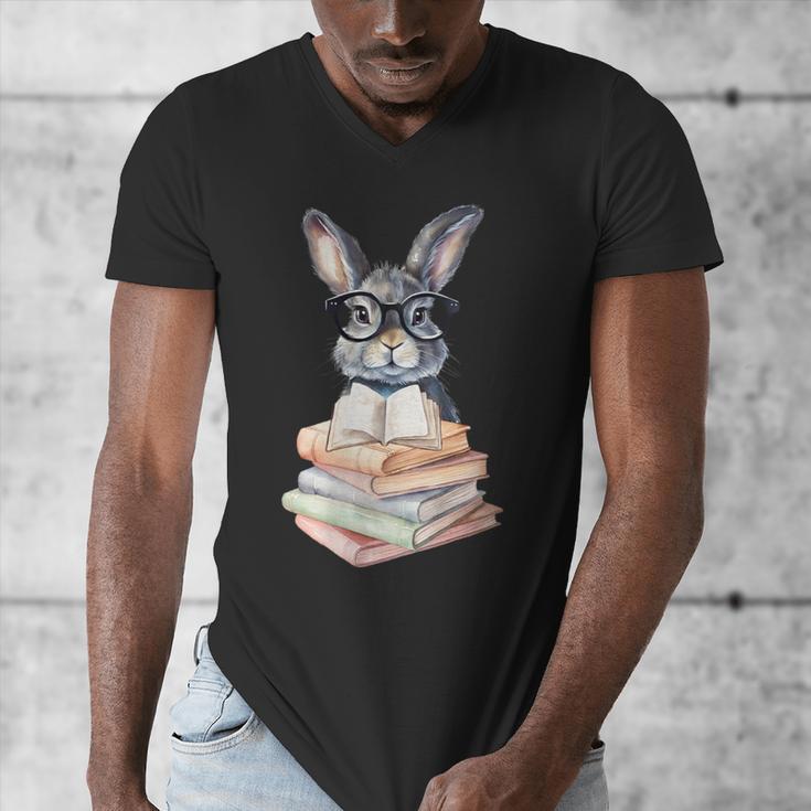 Cute Reading Bunny With Glasses Books Reader Book Bookworm Men's V-Neck T-Shirt