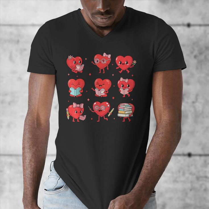 Cute Reading Hearts Valentine Day Book Lover Teacher Student Men's V-Neck T-Shirt
