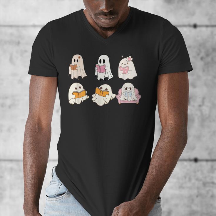 Cute Spooky Reading Book Halloween Fall Ghost Autumn Men's V-Neck T-Shirt