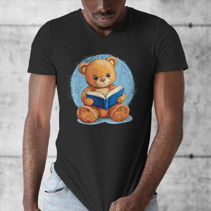 Cute Teddy Bear Reading Book Fun Men's V-Neck T-Shirt