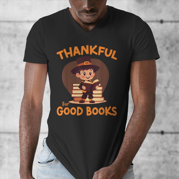 Cute Thanksgiving Teacher Librarian Thankful Reading Books Men's V-Neck T-Shirt Cute Thanksgiving Teacher Librarian Thankful Reading Books Men's V-Neck T-Shirt