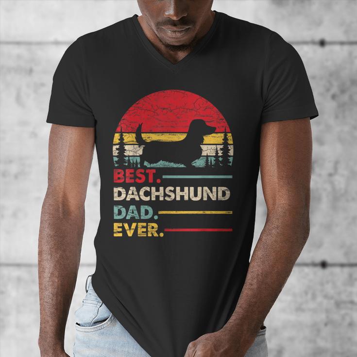 Dachshund Long Haired Best Dad Ever Dog Vintage Retro Men's V-Neck T-Shirt