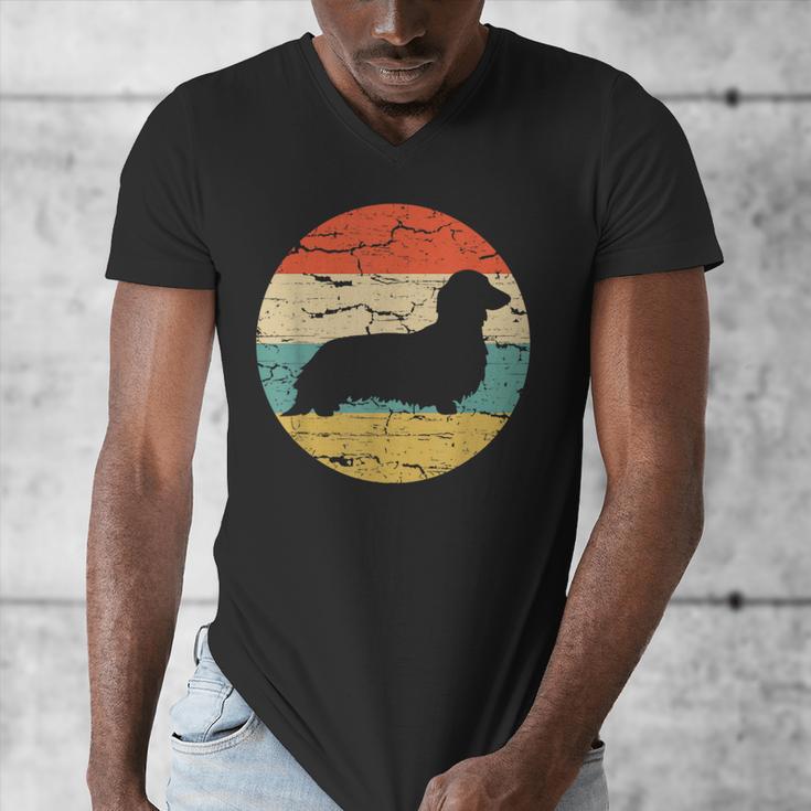 Dachshund Long Haired Dog Vintage Mom Dad Retro Men's V-Neck T-Shirt