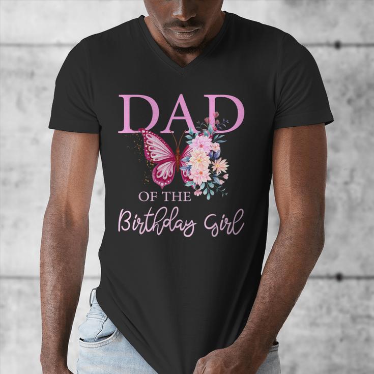Dad 1st First Birthday Matching Family Butterfly Floral Men's V-Neck T-Shirt