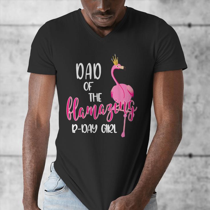 Dad Of B-Day Girl Flamazing Pink Flamingo Birthday Party Men's V-Neck T-Shirt Dad Of B-Day Girl Flamazing Pink Flamingo Birthday Party Men's V-Neck T-Shirt