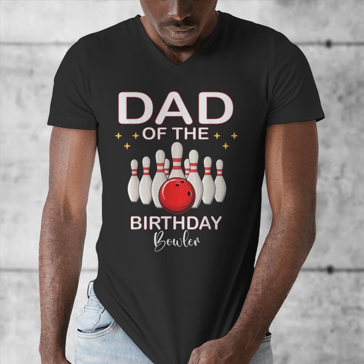 Dad Of The Birthday Bowler Kid Boy Girl Bowling Party Family Men's V-Neck T-Shirt
