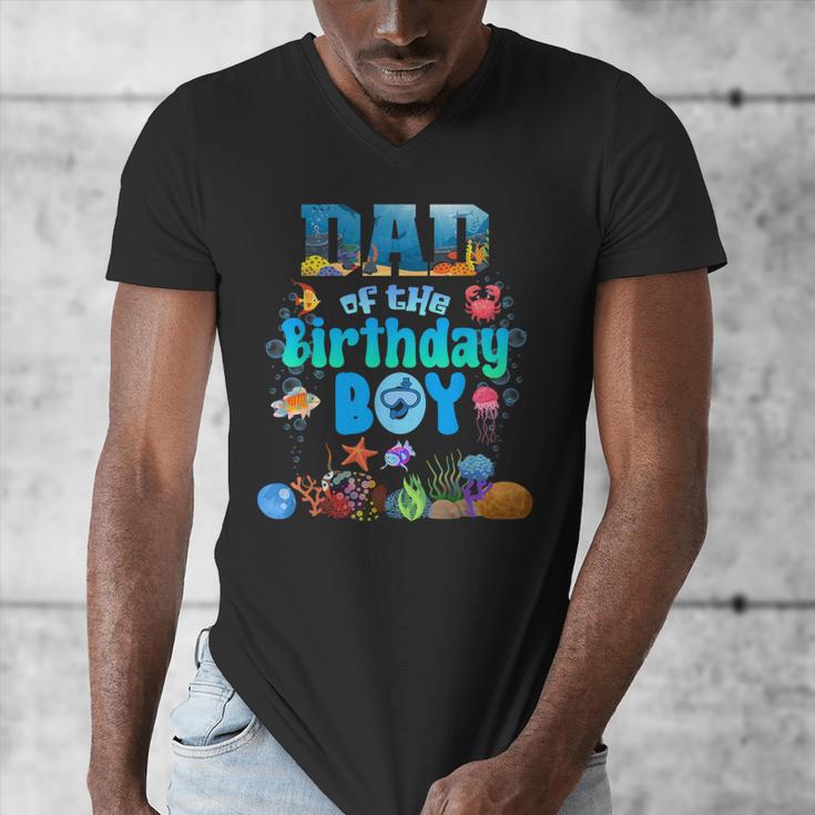 Dad Of The Birthday Boy Aquarium Sea Animals Matching Men's V-Neck T-Shirt
