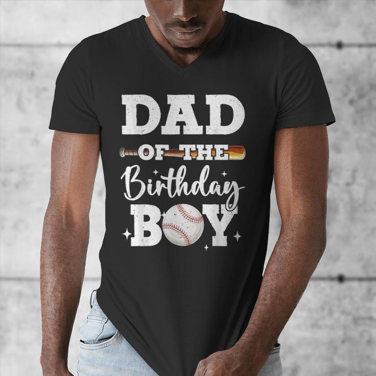 Dad Of The Birthday Boy Baseball Bday Family Men's V-Neck T-Shirt
