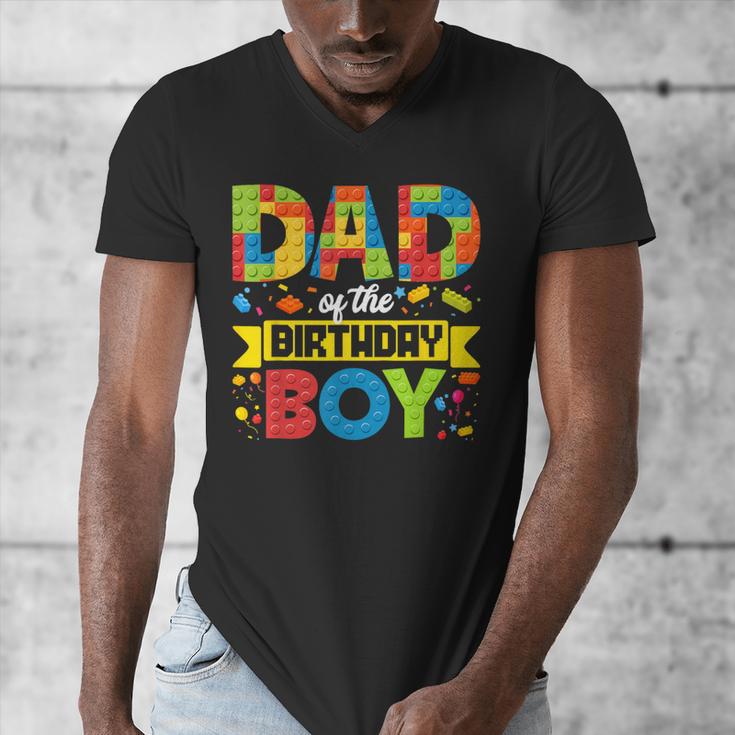 Dad Of The Birthday Boy Master Builder Kids Building Blocks Men's V-Neck T-Shirt