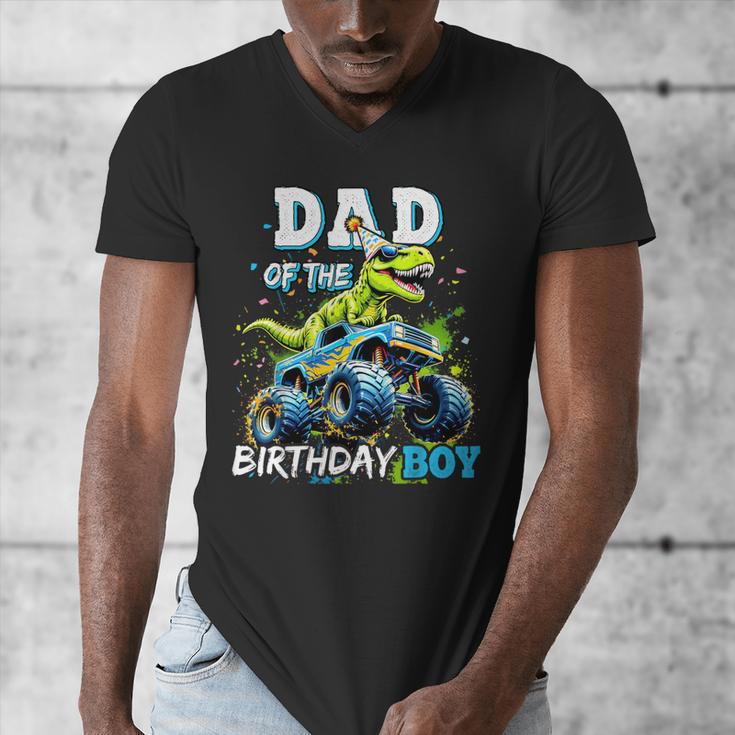 Dad Of The Birthday Boy Monster Truck Dinosaur PartyRex Men's V-Neck T-Shirt