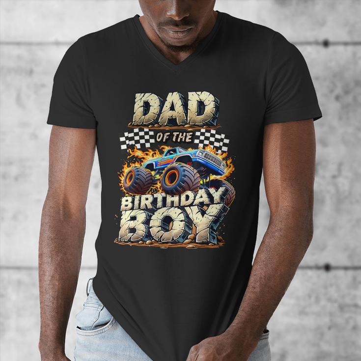 Dad Of The Birthday Boy Monster Truck Family Matching Party Men's V-Neck T-Shirt