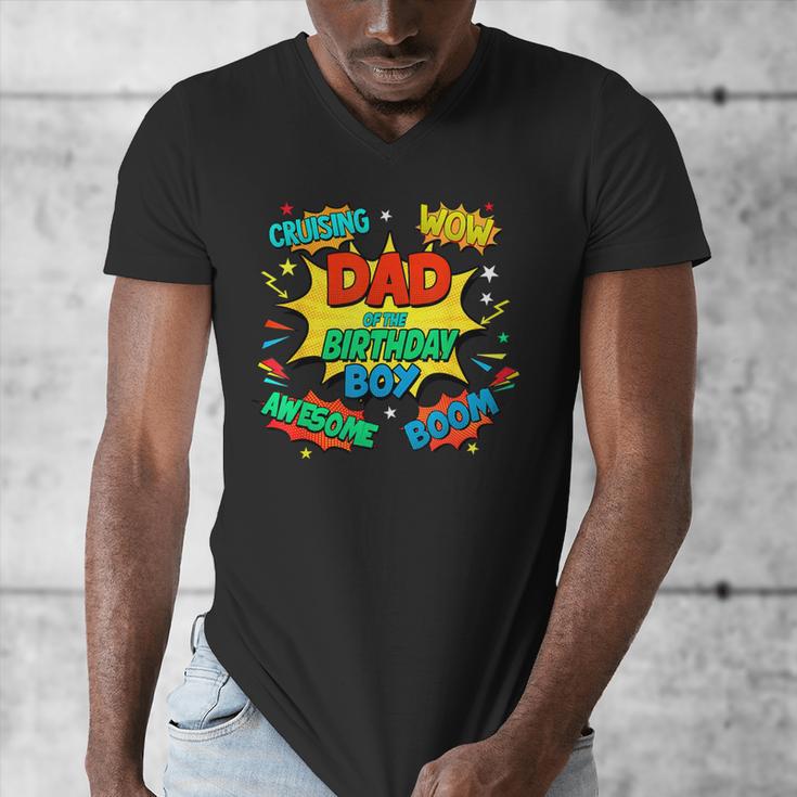 Dad Of The Birthday Boy Shirt Father Superhero Comic Party Men's V-Neck T-Shirt