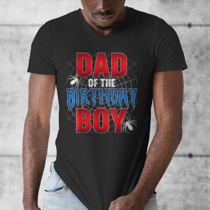 Dad Of The Birthday Boy Spider Web Birthday Party Matching Men's V-Neck T-Shirt Dad Of The Birthday Boy Spider Web Birthday Party Matching Men's V-Neck T-Shirt
