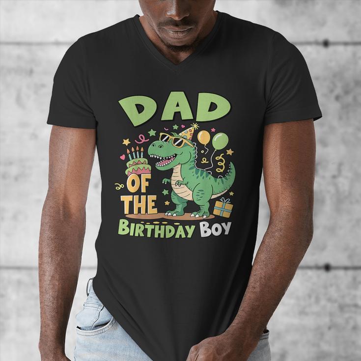 Dad Of The Birthday BoyRex Dinosaur Family Party Men's V-Neck T-Shirt