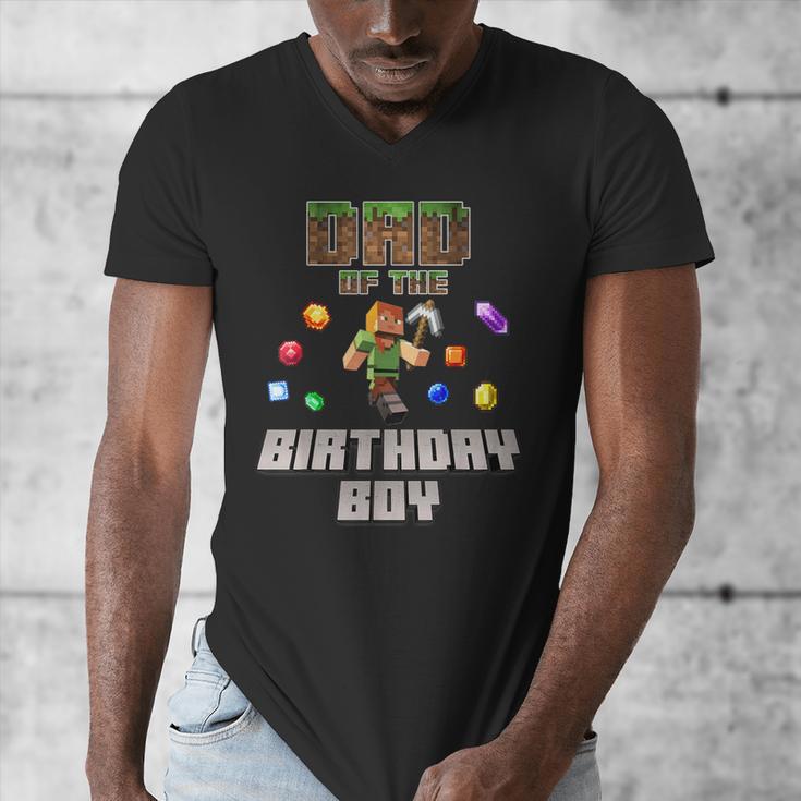Dad Of The Birthday Boy Video Gamer Pixel Number Men's V-Neck T-Shirt