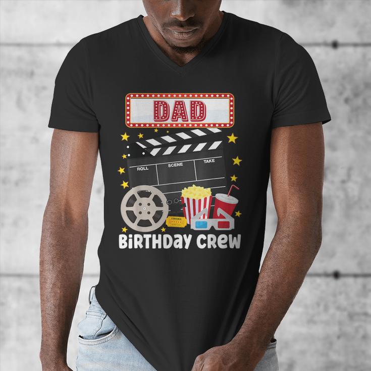 Dad Birthday Crew Movie Night Theme Matching Party Men's V-Neck T-Shirt
