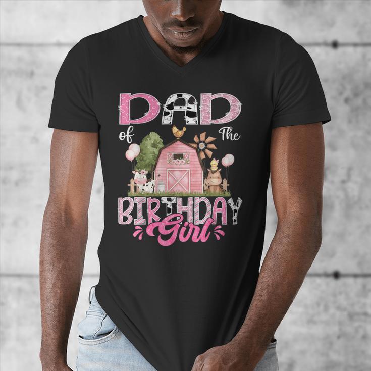 Dad Of The Birthday Girl 1St Birthday Pink Cow Farm Men's V-Neck T-Shirt