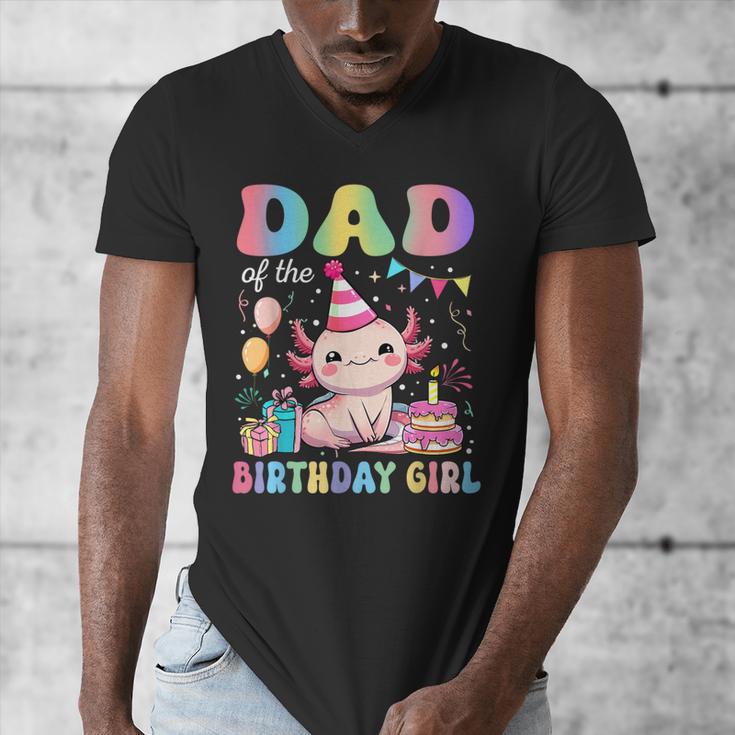 Dad Of The Birthday Girl Axolotl Bday Party Family Men's V-Neck T-Shirt