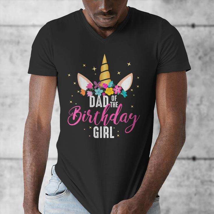 Dad Of The Birthday Girl Father Unicorn Birthday Small Men's V-Neck T-Shirt