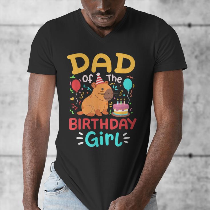 Dad Of The Birthday Girl Kids Cute Capybara Bday Family Men's V-Neck T-Shirt
