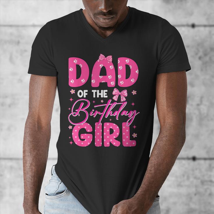 Dad Of The Birthday Girl Pink Bow Birthday Girl Family Men's V-Neck T-Shirt