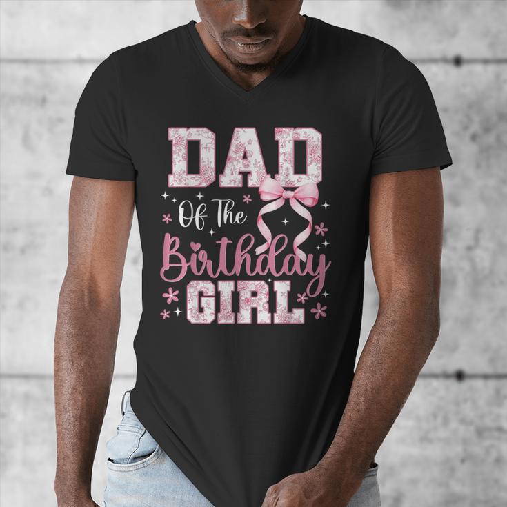 Dad Of The Birthday Girl Pink Bow Flower Birthday Girl Men's V-Neck T-Shirt