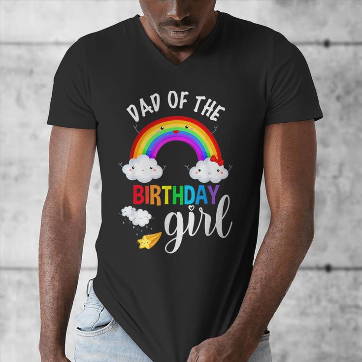 Dad Of The Birthday Girl Rainbow B-Day Matching Family Men's V-Neck T-Shirt Dad Of The Birthday Girl Rainbow B-Day Matching Family Men's V-Neck T-Shirt