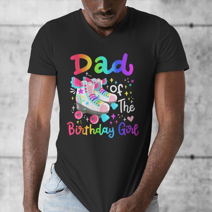 Dad Of The Birthday Girl Skater Roller Skate Family Party Men's V-Neck T-Shirt