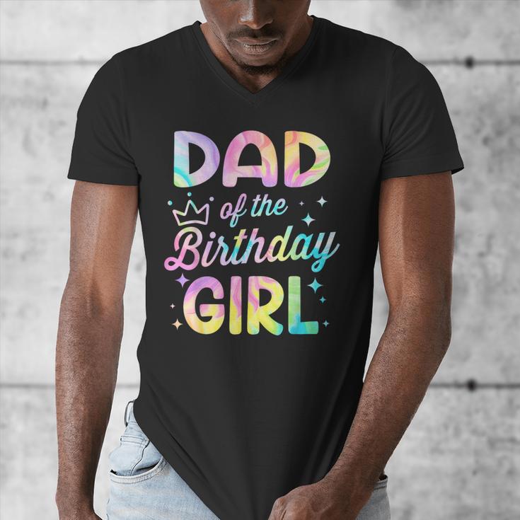 Dad Of The Birthday Girl Tie Dye Girl Bday Party Men's V-Neck T-Shirt