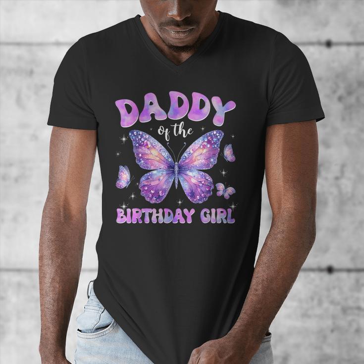 Dad Of The Birthday Girl Tie Dye Butterfly Birthday Family Men's V-Neck T-Shirt