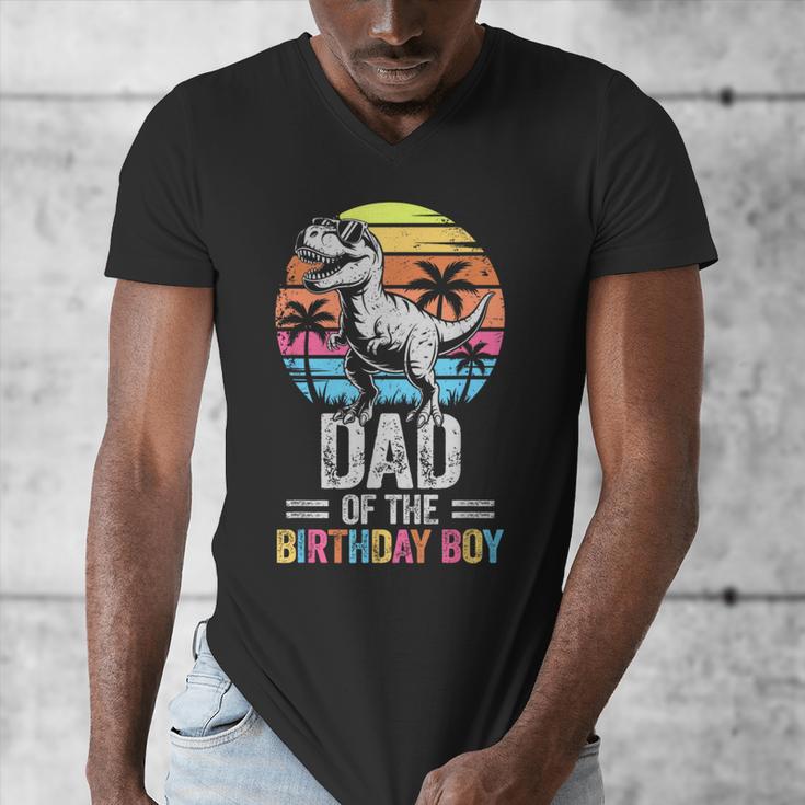 Dad Of The Birthday Party Outfit Dinosaur Daddy Men's V-Neck T-Shirt Dad Of The Birthday Party Outfit Dinosaur Daddy Men's V-Neck T-Shirt