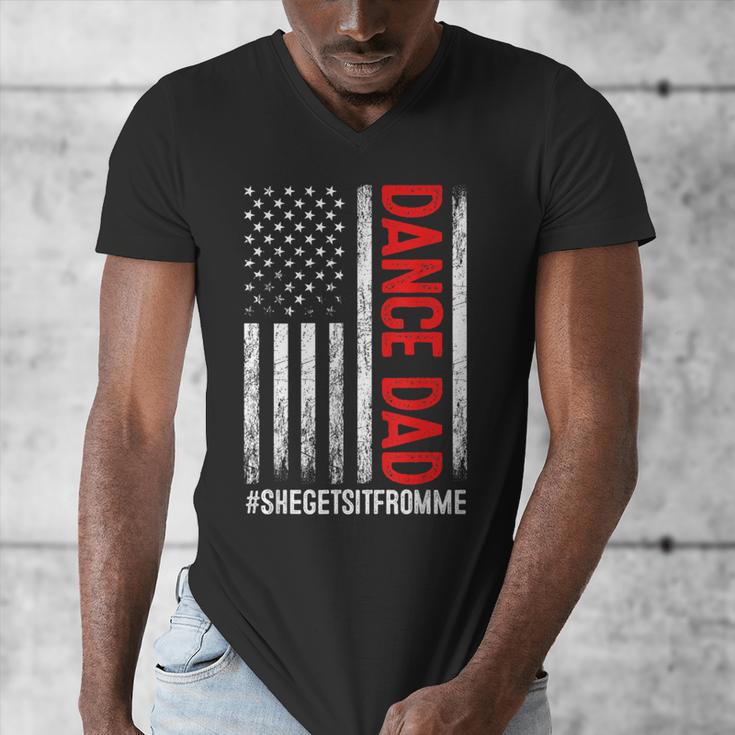 Dad Dance She Get It From Me Proud Dancer Dad USA Flag Men Men's V-Neck T-Shirt