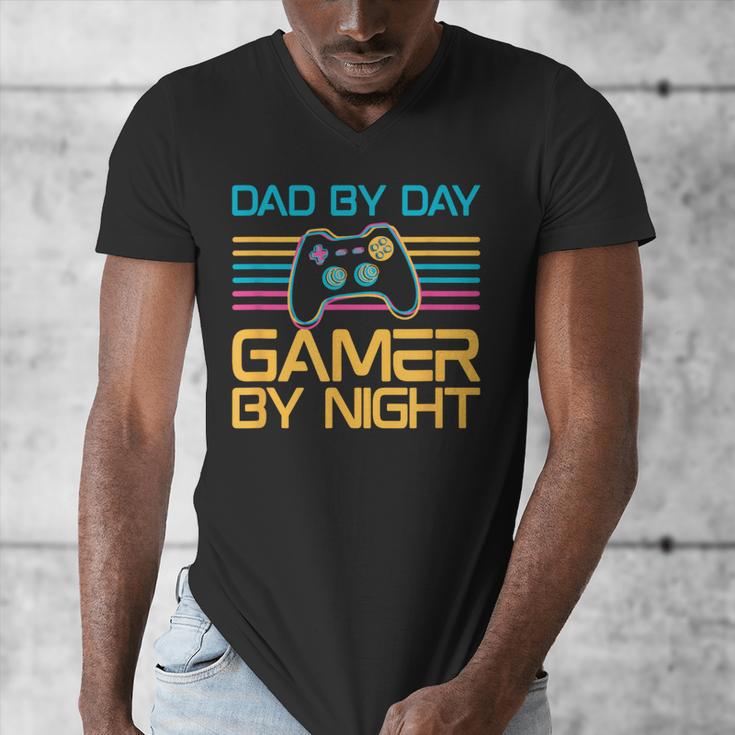 Dad By Day Gamer By Night Video Games Lover Gamer Dad Men's V-Neck T-Shirt