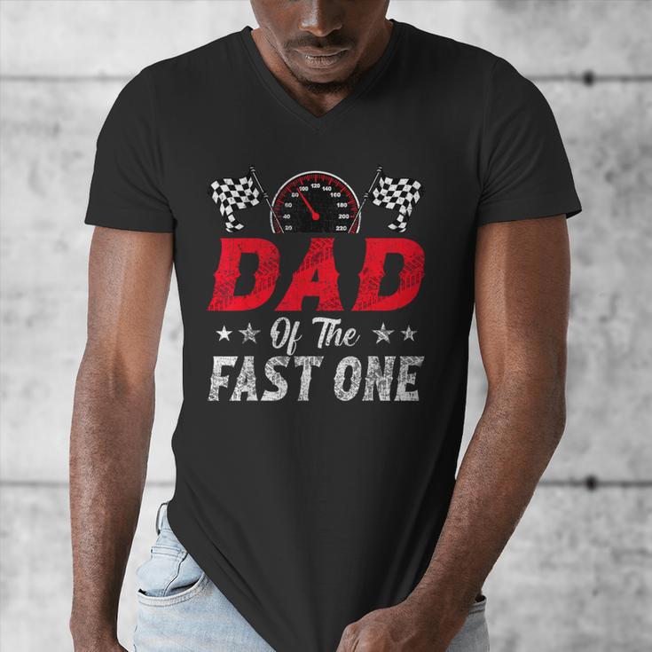Dad Of The Fast One 1st Birthday Racing Car Family Men's V-Neck T-Shirt