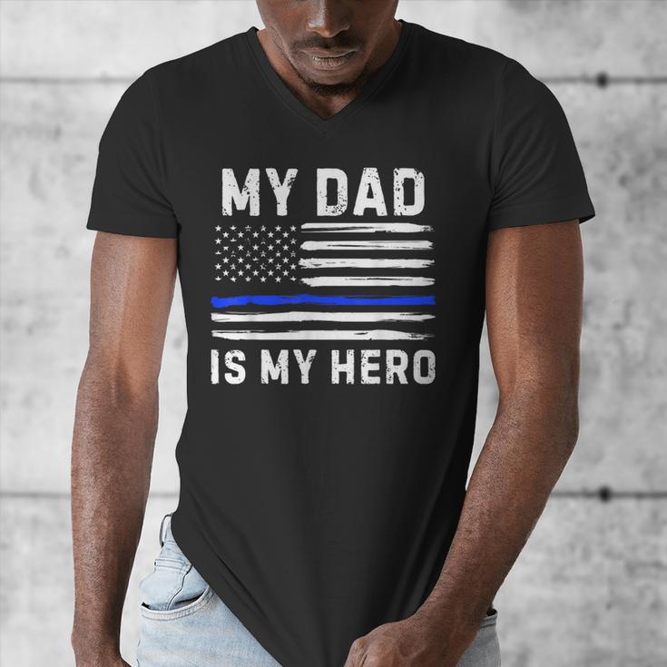 My Dad Is My Hero Police Officer Blue Line American Flag Men's V-Neck T-Shirt