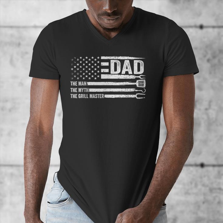 Dad The Man The Myth The Grill Master USA Flag Father's Day Men's V-Neck T-Shirt