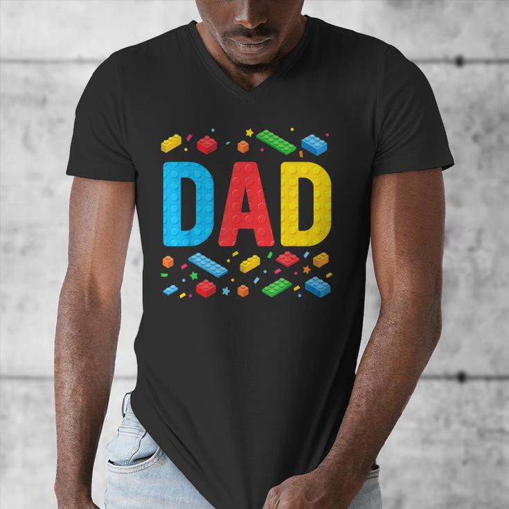 Dad Master Builder Building Bricks Blocks Family Fathers Day Men's V-Neck T-Shirt