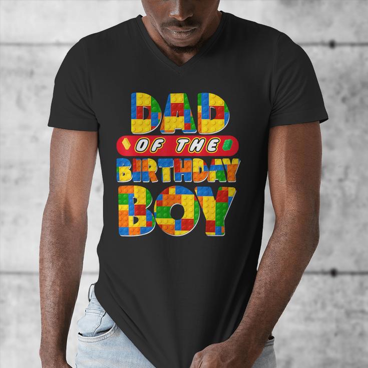 Dad And Mom Birthday Boy Building Bricks Family Party Decor Men's V-Neck T-Shirt