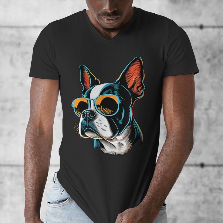 Dad Mom Cool Dog Sunglasses Boston Terrier Men's V-Neck T-Shirt Dad Mom Cool Dog Sunglasses Boston Terrier Men's V-Neck T-Shirt