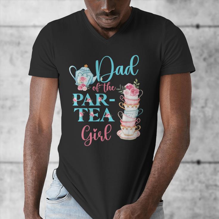 Dad Of The Par-Tea Girl Floral Tea Party Birthday Family Men's V-Neck T-Shirt