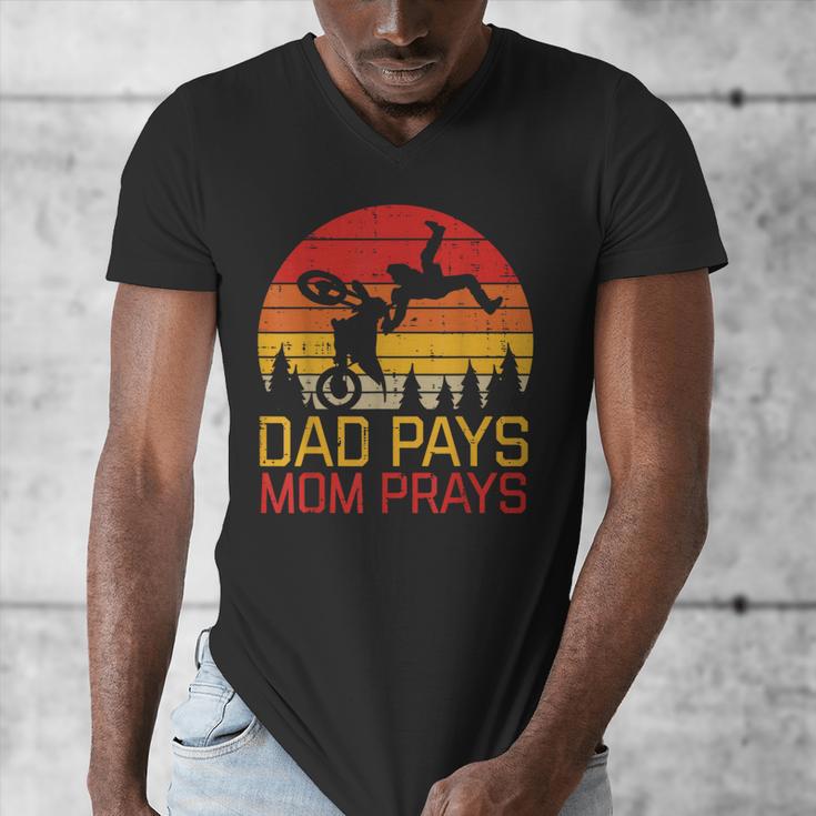 Dad Pays Mom Prays Dirt Bike Retro Motocross Boys Kids Men's V-Neck T-Shirt