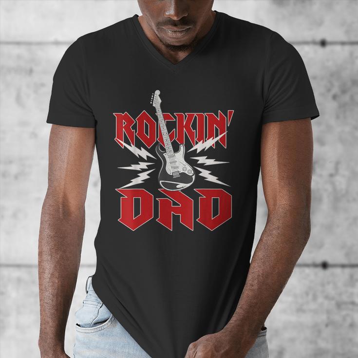 Dad Rockin One Birthday Family Matching Rock Guitar Men's V-Neck T-Shirt