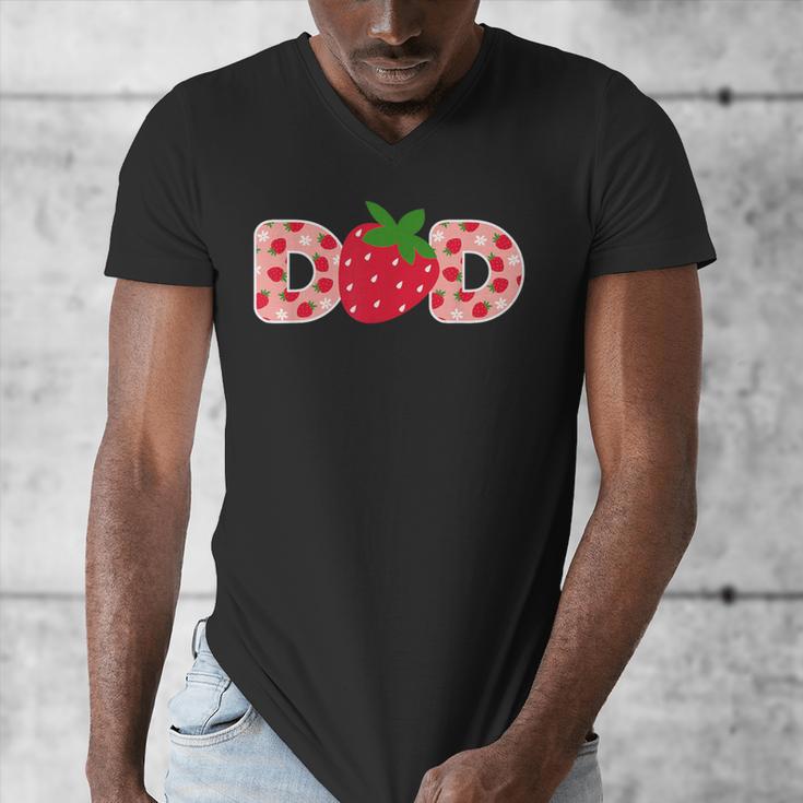 Dad Strawberry First Birthday Family Strawberry Men's V-Neck T-Shirt