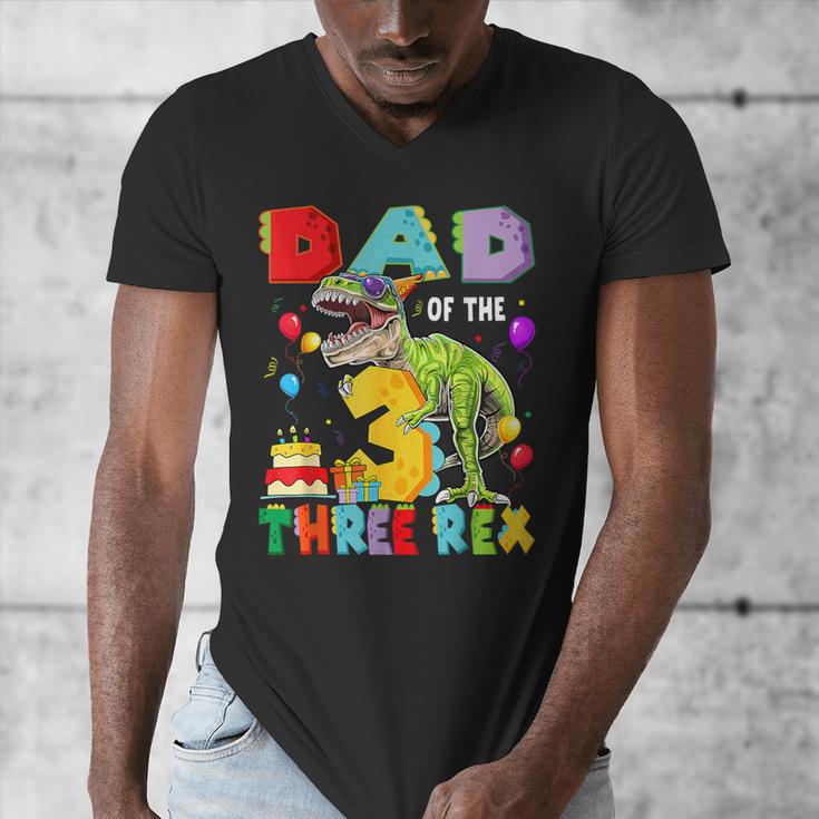Dad Of The Three Rex 3Rd Birthday Boy Dinosaur T-Rex Men's V-Neck T-Shirt