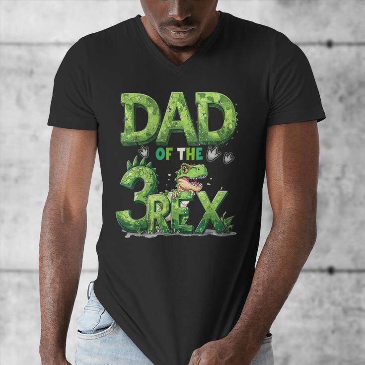 Dad Of The Three Rex Birthday Boy Dinosaur Family Matching Men's V-Neck T-Shirt Dad Of The Three Rex Birthday Boy Dinosaur Family Matching Men's V-Neck T-Shirt