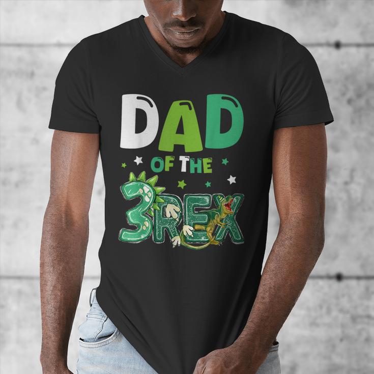 Dad Of The Three Rex Birthday Dinosaur Family Matching Men's V-Neck T-Shirt Dad Of The Three Rex Birthday Dinosaur Family Matching Men's V-Neck T-Shirt