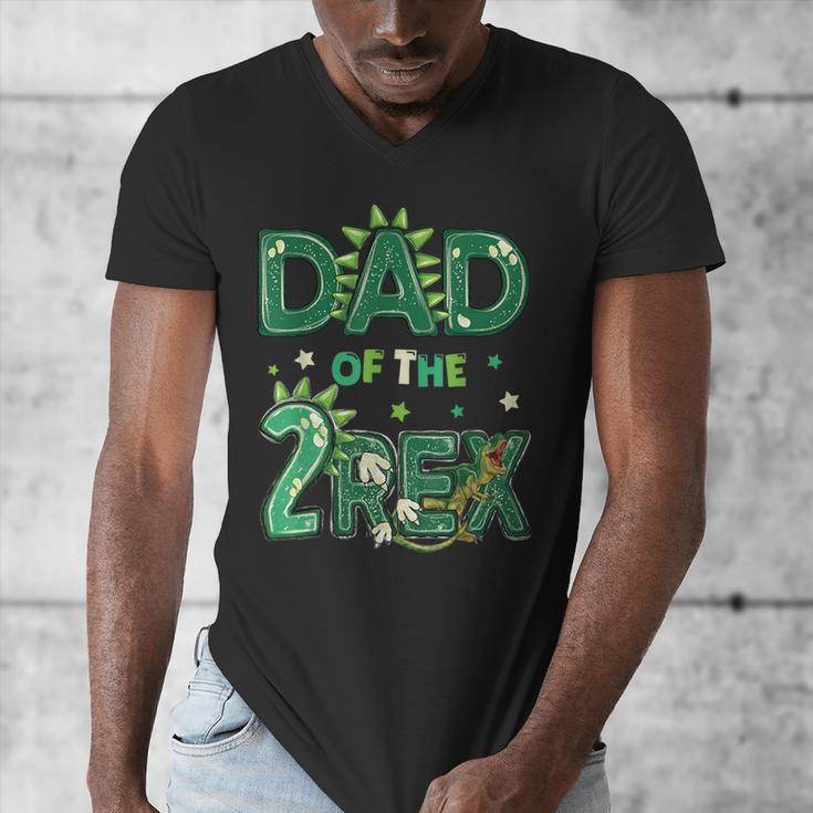 Dad Of The Two Rex Birthday Dinosaur Family Matching Men's V-Neck T-Shirt