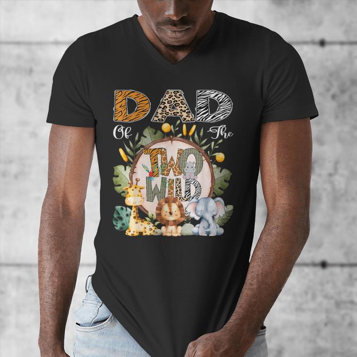 Dad Of The Two Wild Animal Safari 2Nd Birthday Party Men's V-Neck T-Shirt Dad Of The Two Wild Animal Safari 2Nd Birthday Party Men's V-Neck T-Shirt